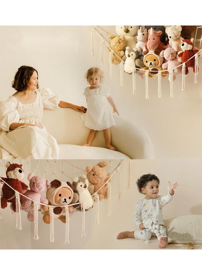 HOMESTAR Cotton Rope Knitted Plush Toy Storage Hammock With Hooks, Kids Room Doll Handmade Wall Hanging Storage Net For Stuffed Animal Toys, Cute Wall Bedroom Home Decor, Must-Have For Nursery and Kids Room, 59x39.4 Inch - Image 4